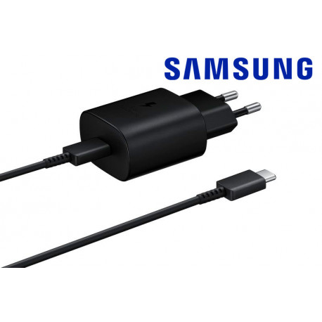 Seinalaadija, Samsung Originaal, 1xType-C port adapter + Type-C Juhe 1m, 25W, Fast Charging - Must