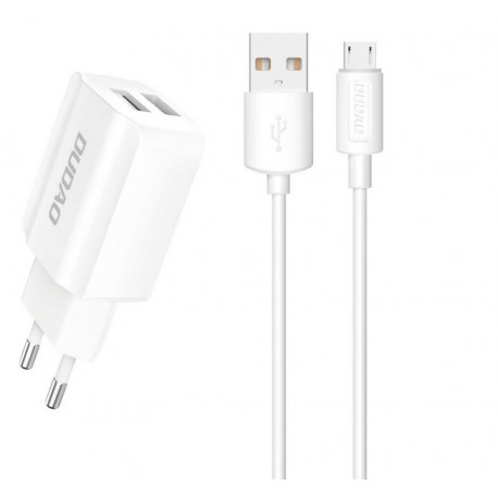 Seinalaadija, 2xUSB-porti adapter + USB-A - MicroUSB juhe, 1m, 5V, 2.4A - Valge