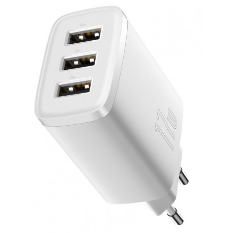 Seinalaadija, Baseus Compact, 3xUSB-porti adapter, 17W, 3.4A, 5V - Valge