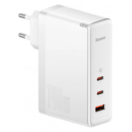 Baseus GaN5 Pro 1xUSB-A + 2xUSB-C, Type-C Juhe 1m, 140W, EU - Valge