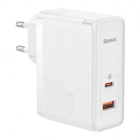 Baseus GaN5 Pro 1xUSB-A + 1xUSB-C, Type-C Juhe 1m, 100W, EU - Valge