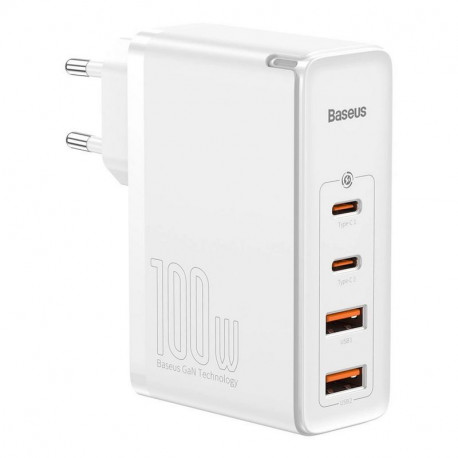 Baseus GaN2 Pro 2xUSB-A + 2xUSB-C, Type-C Juhe 1m, 100W, EU - Valge