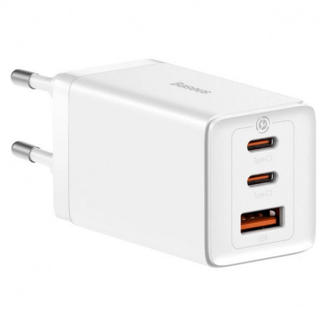 Baseus GaN5 Pro 1xUSB-A + 2xUSB-C, Type-C Juhe 1m, 65W - Valge