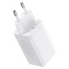 Baseus GaN5 Pro 1xUSB-A + 2xUSB-C, Type-C Juhe 1m, 65W - Valge