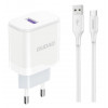 Seinalaadija, Kiirlaadija QC3.0, 1xUSB-port adapter + Type-C juhe, 18W, 1.0m - Valge