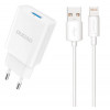 Seinalaadija, 1xUSB-port adapter + Lightning (8-pin) juhe, 1m, 10w, 5V, 2.1A - Valge