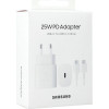 Seinalaadija, Samsung Originaal, 1xType-C port adapter + Type-C Juhe 1m, 25W, Fast Charging - Valge