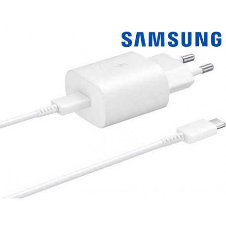 Seinalaadija, Samsung Originaal, 1xType-C port adapter + Type-C Juhe 1m, 25W, Fast Charging - Valge