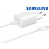 Seinalaadija, Samsung Originaal, 1xType-C port adapter + Type-C Juhe 1m, 25W, Fast Charging - Valge