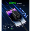 Seinalaadija, Choetech, Kiirlaadija, GaN, 2xUSB Type-C, PD, Quick Charger, 35W - Must