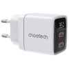 Seinalaadija, Choetech, Kiirlaadija, GaN, 2xUSB Type-C, PD, Quick Charger, 35W - Valge