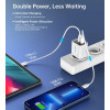 Seinalaadija, Choetech, Kiirlaadija, GaN, 2xUSB Type-C, PD, Quick Charger, 35W - Valge