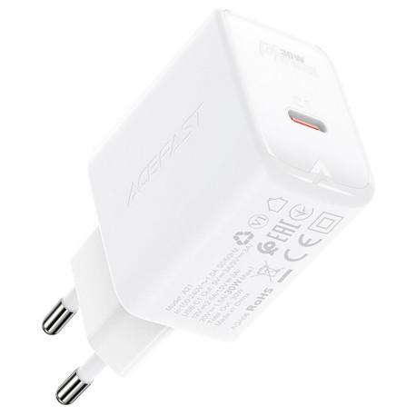 Acefast A21, GaN Kiirlaadija, USB Type-C, PD, Quick Charger 30W EU - Valge
