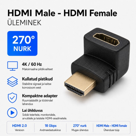Üleminek, 270 kraadi, HDMI Male - HDMI Female - Must