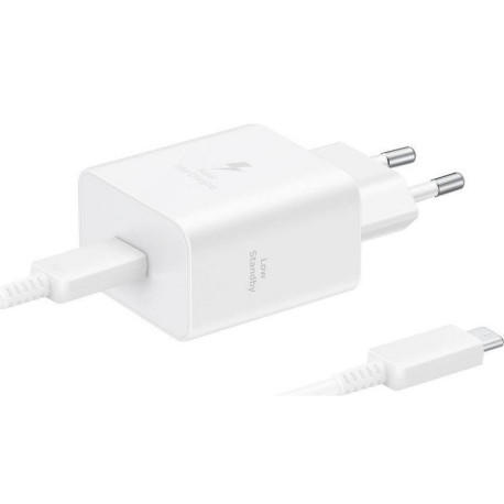 Seinalaadija, Samsung Originaal, 1xType-C port adapter + Type-C Juhe 1.8m, 45W, Fast Charging -Valge