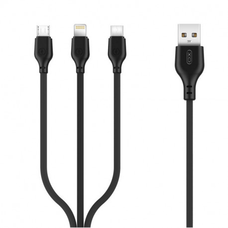 XO, Kaabel, juhe USB-A - Type-C, MicroUSB, Lightning, 2.1A, 1.0m - Must