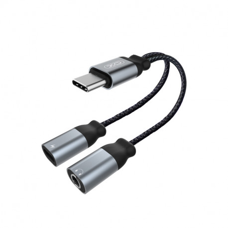 XO, Üleminek, adapter USB Type-C Male - USB Type-C Female + AUX 3.5mm Female - Must