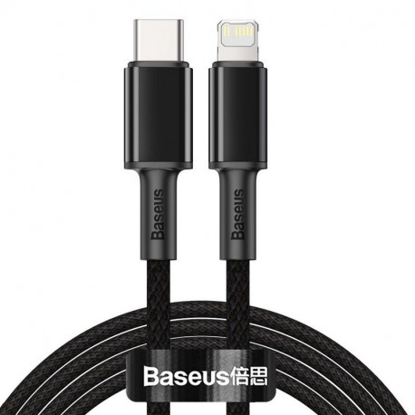 Baseus High Density PD, Kaabel, juhe USB Type-C - Lightning, 20W, 2.0m, iPhone, iPad - Must